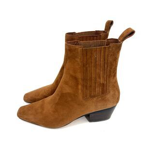 J.Crew Piper Square Toe Ankle Booties Suede Brown Tan Block Heel Womens Size 9.5